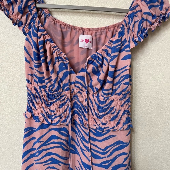BUDDY LOVE | Spring Summer Zebra Print Ruched Mini Dress in Pink & Blue | Size S - Picture 6 of 9